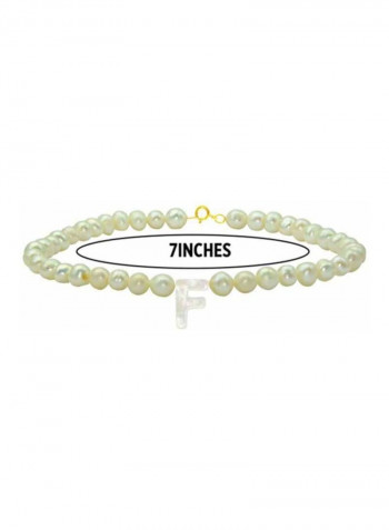 18 Karat Gold Pearl Beaded Letter F Bracelet