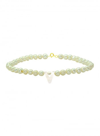 18 Karat Gold Pearls Letter V Bracelet