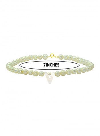 18 Karat Gold Pearls Letter V Bracelet