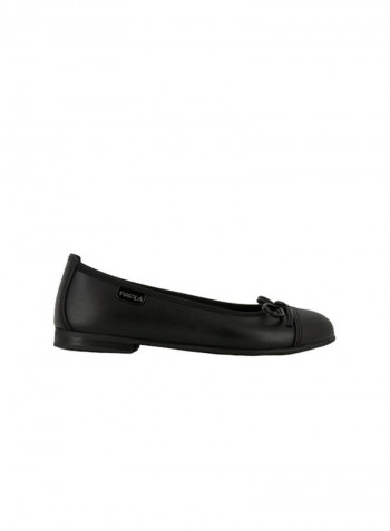 Bow Embellished Leather Ballerinas Black