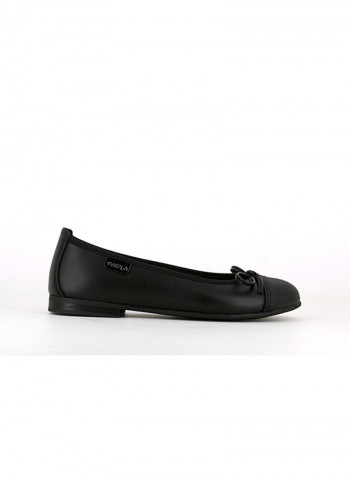 Bow Embellished Leather Ballerinas Black