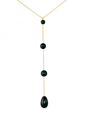 18 Karat Gold Gradual Built-in With Drop Pearl Lariat Necklace