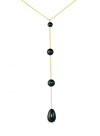 18 Karat Gold Gradual Built-in With Drop Pearl Lariat Necklace