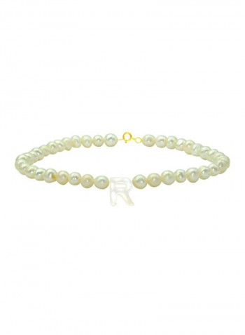 18 Karat Gold With Pearls Letter R Bracelet