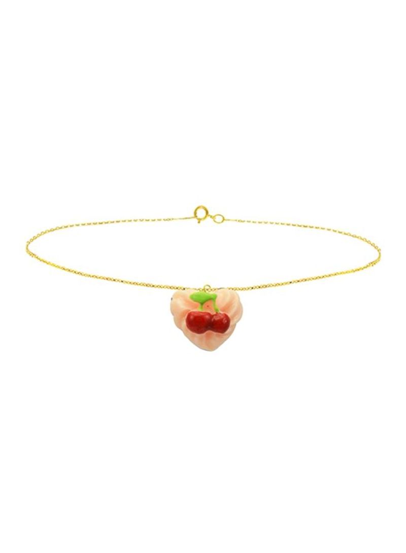 18 Karat Gold Heart Shape Cupcake Cherry Chain Bracelet