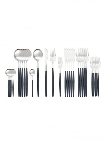 30-Piece Various Size Stainless Steel Cutlery Set Silver/Black