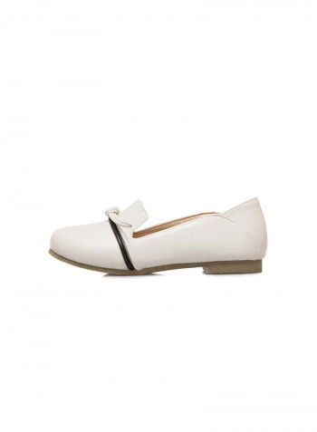 Pull-On Low Block Heel Ballerinas Beige