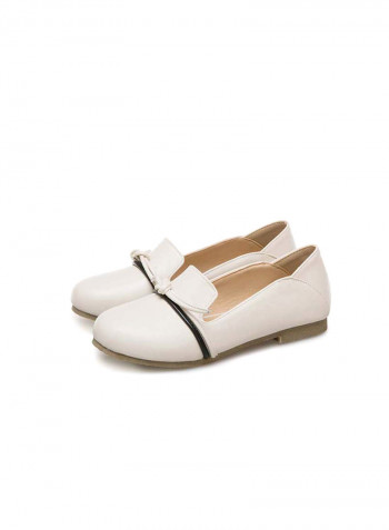 Pull-On Low Block Heel Ballerinas Beige