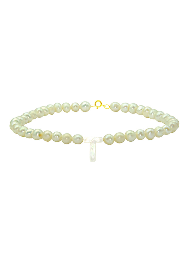 18 Karat Gold With Pearls Letter T Luxury Pet Collar Bracelet