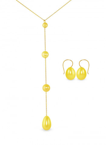 18 Karat Gold Gradual Built-in With Drop Pearl 2 Piece Jewellery Set