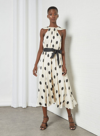 Polka Dot Midi Dress Off-White