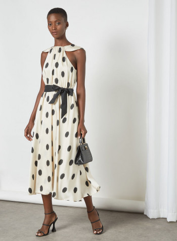 Polka Dot Midi Dress Off-White