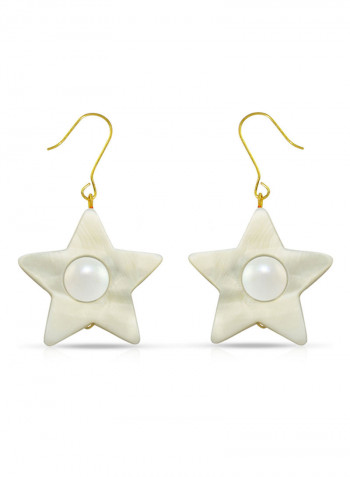 18 Karat Solid Yellow Gold Mother Of Pearl With 6-7 mm Star Shape Earrings