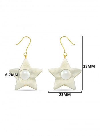 18 Karat Solid Yellow Gold Mother Of Pearl With 6-7 mm Star Shape Earrings