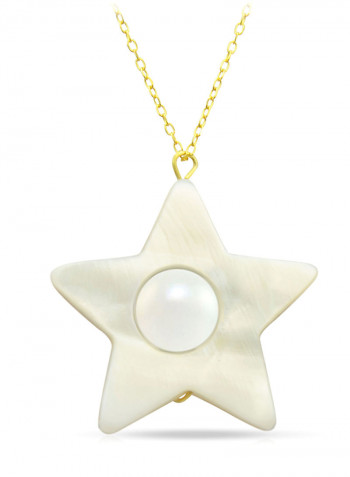 18 Karat Solid Yellow Gold Mother Of Pearl With 6-7 mm Star Shape Pendant Necklace