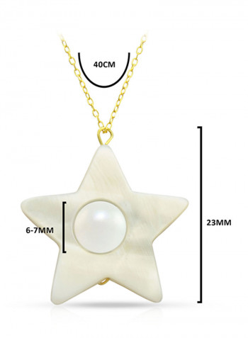 18 Karat Solid Yellow Gold Mother Of Pearl With 6-7 mm Star Shape Pendant Necklace