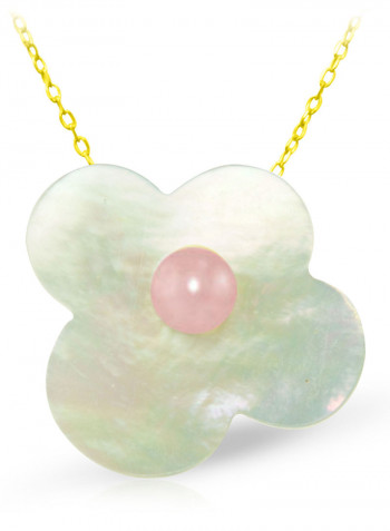 18 Karat Solid Yellow Gold Mother Of Pearl With 7 mm Flower Shape Pearl Pendant Necklace