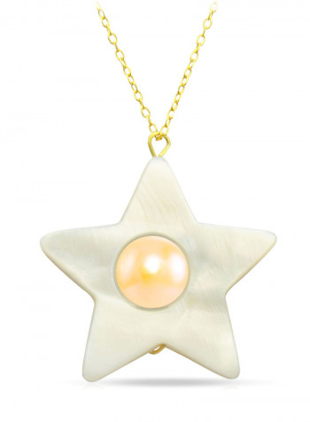 18 Karat Solid Yellow Gold Mother Of Pearl With 6-7 mm Star Shape Pendant Necklace