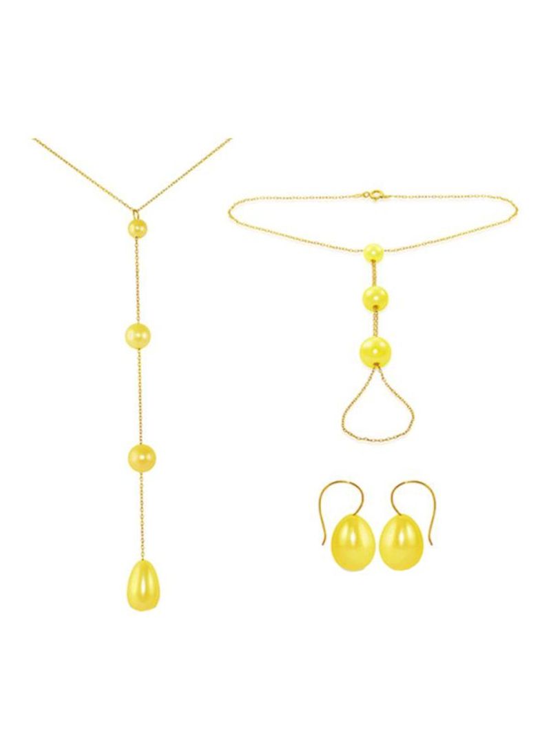 3-Piece 10 Karat Gold Gradual Built-in With Drop Pearl Jewellery Set