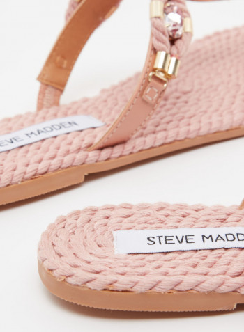 Felicia Embellished Leather Flat Sandals Pink