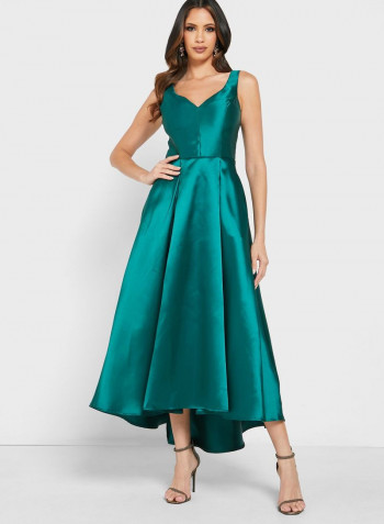 Pleated A-Line Dress Green