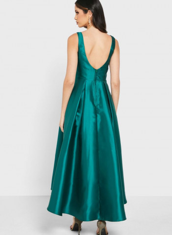 Pleated A-Line Dress Green