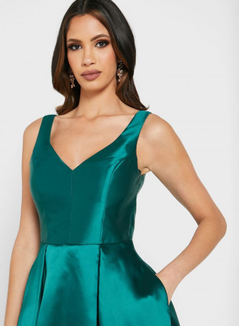 Pleated A-Line Dress Green