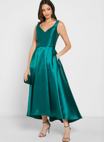Pleated A-Line Dress Green