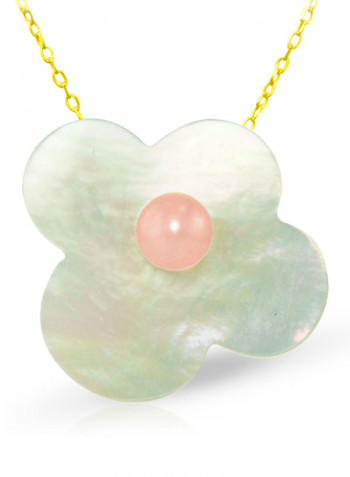 18 Karat Solid Yellow Gold Mother Of Pearl With 7 mm Flower Shape Pearl Pendant Necklace