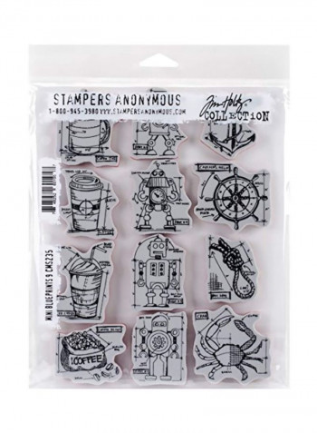 12-Piece Cling Rubber Mini Blueprints Set Grey/Black