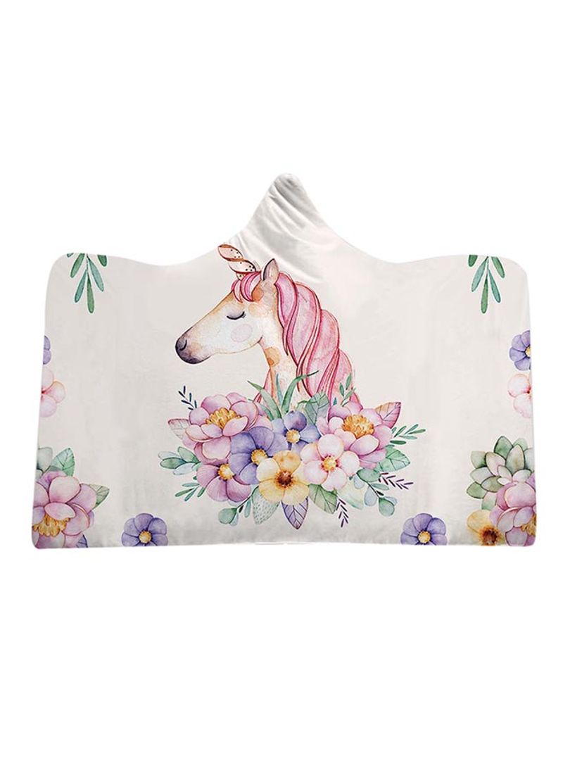 Cartoon Unicorn Hooded Blanket Cotton Multicolour 150x200centimeter