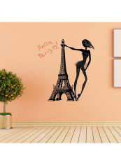 Cartoon Girl With Tower Pattern Wall Sticker Black 70x50centimeter