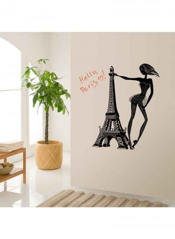 Cartoon Girl With Tower Pattern Wall Sticker Black 70x50centimeter