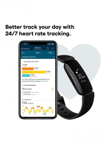 Inspire 2, Health And Fitness Tracker With Free 1-Year Fitbit Premium Trial, 24/7 Heart Rate And Upto 10 Days Battery Black