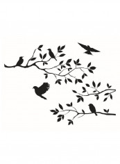 Bird Tree Waterproof Wall Sticker Black 60x35centimeter