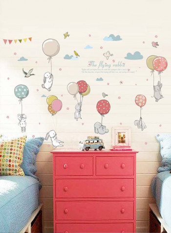 Lively Rabbit Pattern Wall Decal Multicolour 70x50centimeter