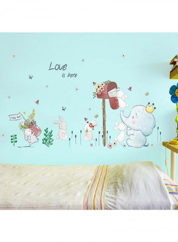 Animated Rabbit Elephant Wall Decal Multicolour 70x50centimeter