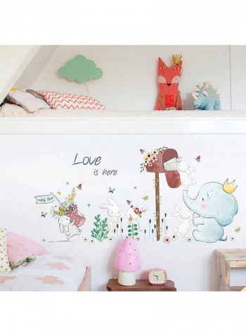 Animated Rabbit Elephant Wall Decal Multicolour 70x50centimeter