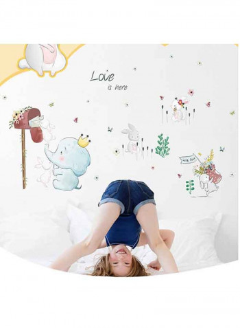 Animated Rabbit Elephant Wall Decal Multicolour 70x50centimeter