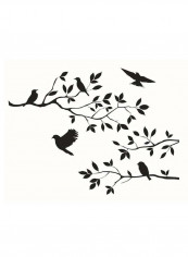 Waterproof Bird Tree Wall Decal Black 60x30centimeter