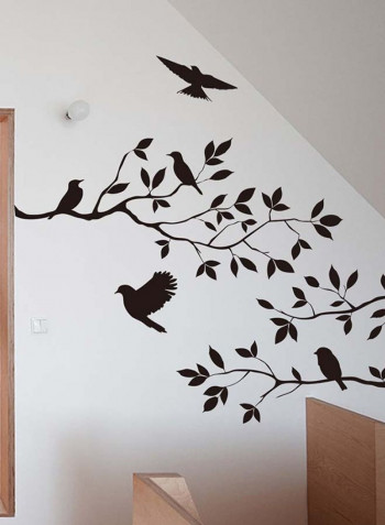 Waterproof Bird Tree Wall Decal Black 60x30centimeter