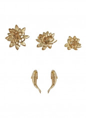 5-Piece Qiangtie Flower Fish Design Wall Craft Ornaments Set Gold