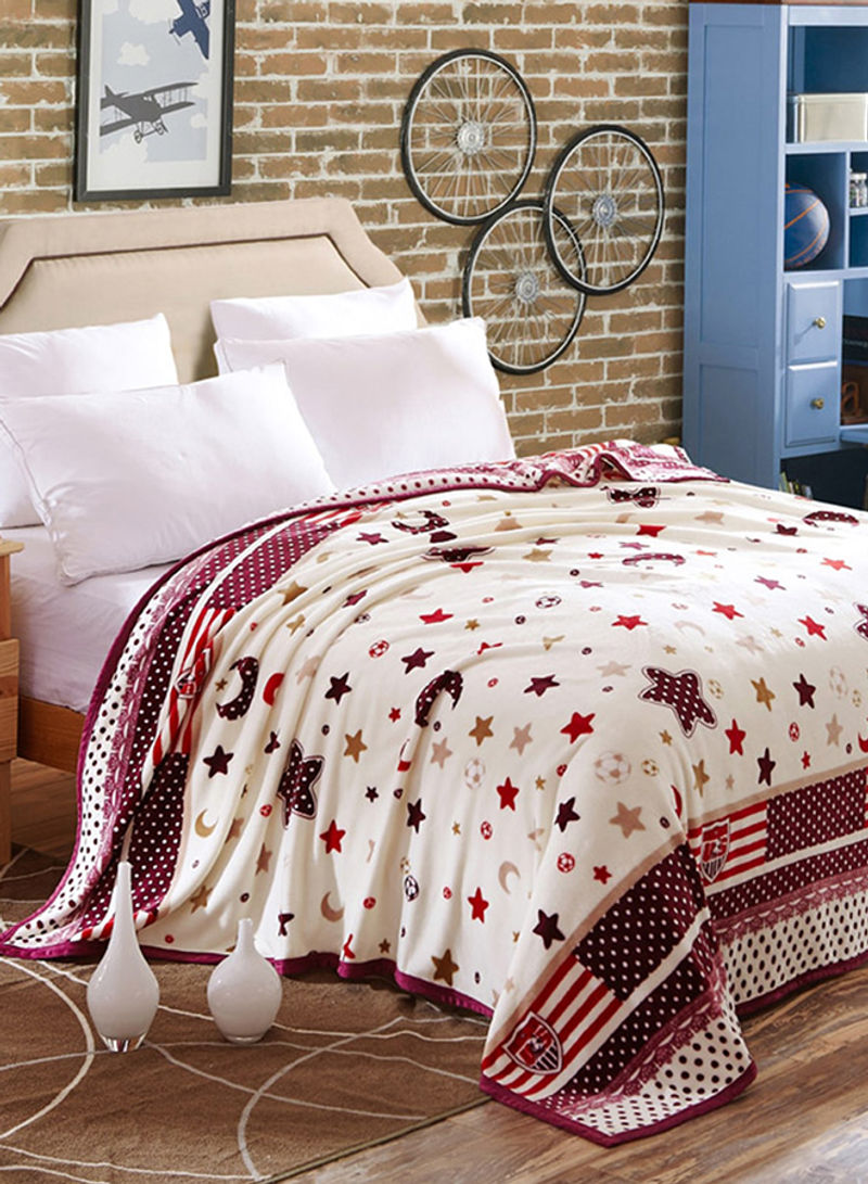Beautiful Stars Design Soft Fluffier Flannel Blanket Cotton Beige 100x120centimeter