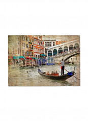 Boat In Venice Vintage Art Oil Canvas Painting Multicolour 70x50centimeter