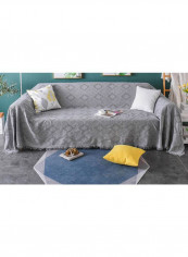Simple Style Solid Pattern Sofa Towel Slipcover Grey 180 x 340centimeter
