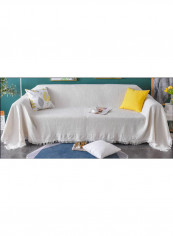 Simple Tassel Sofa Slipcover White 180 x 340centimeter