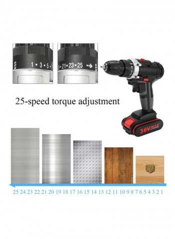 Electric Impact Cordless Drill With Battery Black/Silver/Red