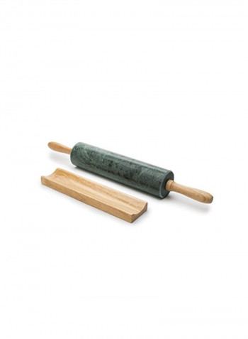 Marble Rolling Pin And Base Green/Brown 2.75x3x18.5inch