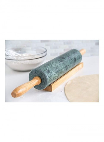Marble Rolling Pin And Base Green/Brown 2.75x3x18.5inch