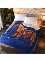 Blue Horse Pattern Cozy Blanket Cotton Multicolour 150x200centimeter